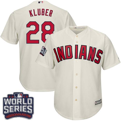 Indians #28 Corey Kluber Cream Alternate 2016 World Series Bound Stitched Youth MLB Jersey
